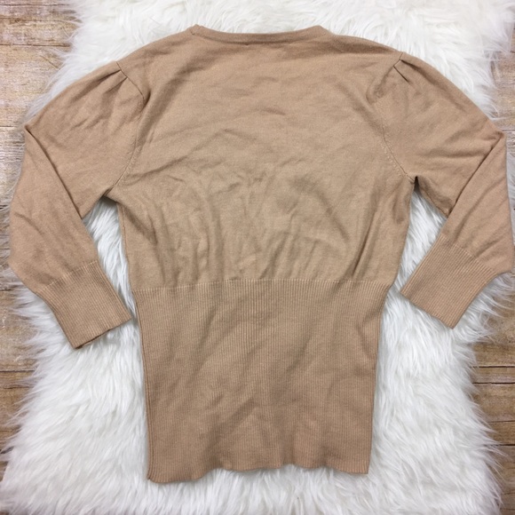 WHBM Tan V Neck Button Up Cashmere Nylon Cardigan - Picture 4 of 6